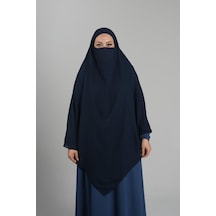 Hürrem Bone Lacivert Pratik Hazır Geçmeli Tesettür Eşarp Medine İpeği Bağcıklı Sufle Hijab 2301 02 Lacivert