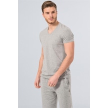 Cacharel 2170 Modal V Yaka Erkek T-shirt - Gri Melanj Gri Melanj