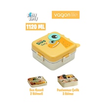 Vagonlife Lunch Box 1120 Ml Sızdırmaz,karışmaz Üç Bölmeli Sos Kaseli Yeni Nesil Sefer Tası-fflbox10082 Sarı