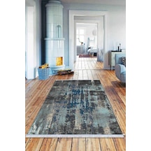 Mavi Spor Desen Dokuma Pamuk Taban Kaymaz Kilim Klm053n11