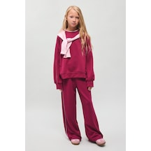 Defacto Bisiklet Yaka Baskılı Sweatshirt Üst Geniş Paça Eşofman Altı 2li Takım Kız Çocuk I1133a826aubr506 Bordo-br506
