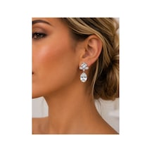 Zirkon Taşlı Damla Tasarım Kadın Küpe Gümüş - 900611719 Gümüş