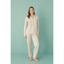 Pemilo Kadın 50701-091 Önü Düğmeli Süet Pijama Takımı Gri Gri