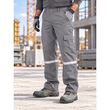 7/7 Kışlık Gabardin Reflektörlü İşçi Pantolonu Gri Kargo Cepli Kalın Gabardin İnşaat İş Pantolonu