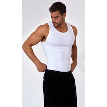 We&me Erkek Halter Yaka Slimfit Sporcu Likralı Atlet Beyaz