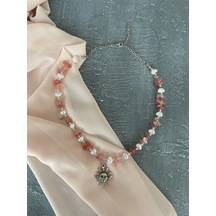 Gül Kuvars Kırık Y2k Fairycore Doğaltaş Kolye Standart