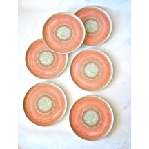 6'lı Desenli Seramik Pasta Tabağı Tatlı Sunum Tabak 21 Cm-pinko