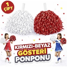 1 Çift 2 Adet Kırmızı-beyaz Renk 23 Nisan 19 Mayıs 29 Ekim Okul Gösteri Ponponları Ekstra Dolgun