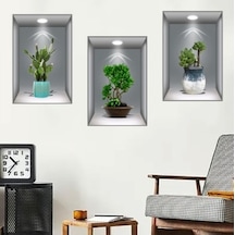 3d Çiçek Vazo Duvar Sticker 3 Lü Set Gri Fon 5060 Çok Renkli