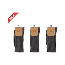 Ozzy Socks 3 Lü Kışlık Kadın Yünlü Uyku Çorabı Soft Touch Antrasit Renk Isı Tutucu Çorap Antrasit