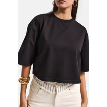 Itsbasic Kadın Siyah Renk S6-1 Oversize Bol Kesim T-shirt