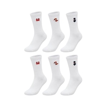 Unisex Çorap Beyaz Hayvan Nakışlı 6'lı Set Yengeç Yılan Kedi Desenli Uzun Soket Günlük Spor Çorabı Beyaz, 36-40 Diğer