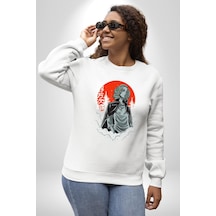 Tokyo Revengers Mikey Red Moon Unisex Beyaz Sweatshirt Beyaz