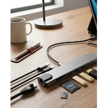 Type C Çoklu Port Hub 8 Port Usb Hdmı Sd Kart Ethernet Adaptör
