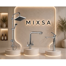 Lüx Premium Krom Robot Duş Seti 3 Yollu Arıtmalı Mutfak Bataryası Çanak Lavabo Bataryası 3'lü Set