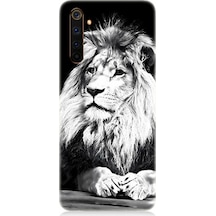 Realme 6 Pro Uyumlu Silikon Kılıf Siyah Beyaz Aslan