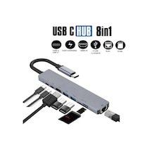 8 In 1 Ethernet Sd Usb Type C Hub Hdmı Girişli Macbook Çevirici
