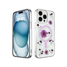 Newface Apple iPhone Uyumlu 15 Pro Kılıf Daisy Simli Magsafe Kapak - Mor