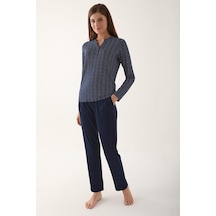 Arnetta 2659 Dotted Lacivert Kadın Uzun Kol Pijama Takım 001
