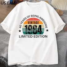 Flood Of Style 40th Doğum Günü Erkek Tişört Yapılan 1984 Vintage Tshirt 40 Yaşında T Shirt Erkekler İçin Rah Beyaz