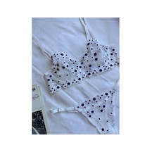 Brem Ekru Mor Çiçekli Balenli Bralet Takımı