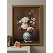 Klasik Vintage Gold Çerçeveli Natürmort Tablo 60x80 Cm Duvar Dekoru 50x70 Resim Ölçüsü Çiçek Tablosu