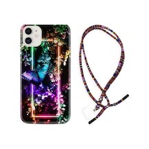Apple Uyumlu iPhone 12 Mini Kılıf Rasta Boyun Askılı Butterfly Neon 1684