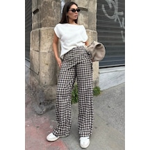 Madmext Kahverengi Fularlı Ekose Pantolon Mg2734