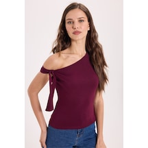 Tudors Kadın Slim Fit Dar Kesim Kısa Kollu Kayık Yaka Bordo Bluz-50537