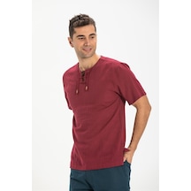 Kısa Kol Şile Bezi Zımbalı Erkek Tshirt Koyu Bordo 3068 Kısa Kol Şile Bezi Zımbalı Erkek Tshirt Koyu Bordo 3068