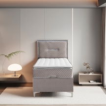 Lina Gri Tek Kişilik Sandıklı Baza + Ortopedik Pedli Yatak + Klapalı Başlık 3 Lü Set 100 x 200 CM