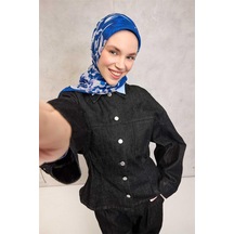 Silk Home Pamuk Polyester Eşarp Saks Mavi Büyük Papatya Desenli Soft Dokulu Kaymaz 90x90 Çok Renkli