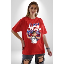 Luka Luka Doncic Basketboll Dallas Pamuklu Bisiklet Yaka Unisex Oversize Boyfriend Dijital Baskılı Kırmızı T-shirt Kırmızı