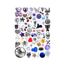 65 Adet Metalik Gotik Temalı Sticker Seti Gümüş Estetik Çıkartma Laptop Kask Telefon Defter Etiketi