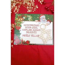 10 Adet İnci Yıldız Yılbaşı Hediyesi Anahtarlık - Noel Baba Kartl