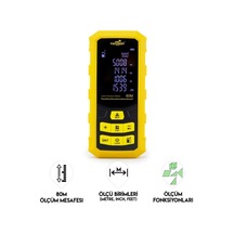 Dawrek H02 Lazer Mesafe Ölçer 80 Metre Dijital Hassas Ölçüm Cihazı Çok Fonksiyonlu Sarı