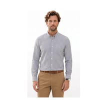 Tudors Erkek Slim Fit Dar Kesim %100 Pamuk Düğmeli Yaka Çizgili Uzun Kollu Cepli Keten Siyah-beyaz Gömlek-51543