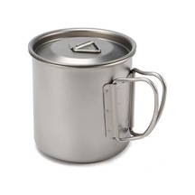 Ultralight Titanyum Kup Dış Mekan Taşınabilir Mug Kamp Piknik Su Kupası Katlanabilir Sap İle 300ml / 400ml / 450ml / 750ml Gümüş
