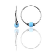 Gümüş 14 Mm Turkuaz Taşlı Halka Küpe