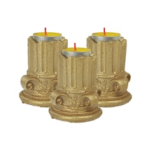 Eskitme Mumluk Şamdan 3 Adet Tealight Uyumlu Tarihi Sütun Model - Altın