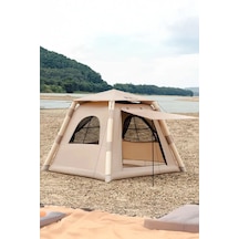 Onetick 4 Kişilik 4 Mevsim Şişme Çadır 220 X 220 Pompalı Set Bej