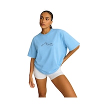 Dağ Baskılı Kadın Oversize Unisex Tişört Bebe Mavisi