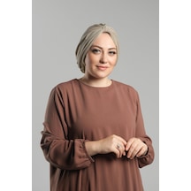 Hürrem Bone Koyu Bej Pratik Hazır Geçmeli Tesettür Bone Sandy Pileli Salaş 2121 44 Koyu Bej