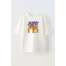 Thewert Unisex Jerry Fareler Tasarım Baskılı Pamuk Beyaz Oversize T-shirt