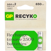 GP Batteries ReCyko 650 AAA İnce Kalem Ni-Mh Şarjlı Pil 1.2 Volt, 2’li Kart