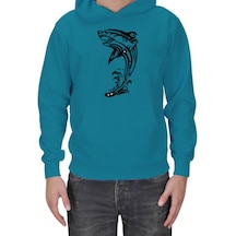 Köpek Balığı Tasarımlı Erkek Kapşonlu Sweatshirt