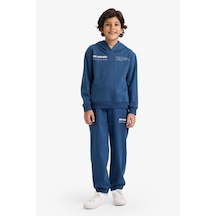 Defacto 2li Takım Baskılı Kapüşonlu Sweatshirt Eşofman Altı Erkek Çocuk G5640a825cwın249 İndigo-ın249