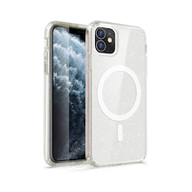Mobilteam Apple Uyumlu iPhone 11 Kılıf Magsafe Şarj Özellikli Parlayan Simli Saydam Renkli Allstar Şeffaf