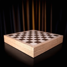 Rustik Ceviz Desenli Mdf Ahşap Sandıklı Satranç Tahtası 36x36x6 Cm