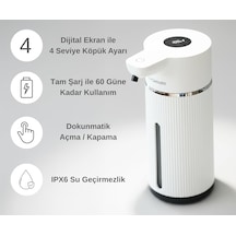 Otomatik Sensörlü Köpük Sıvı Sabunluk - Şarjlı- Dijital Led Ekran - Duvara Monte - E15 Model Beyaz